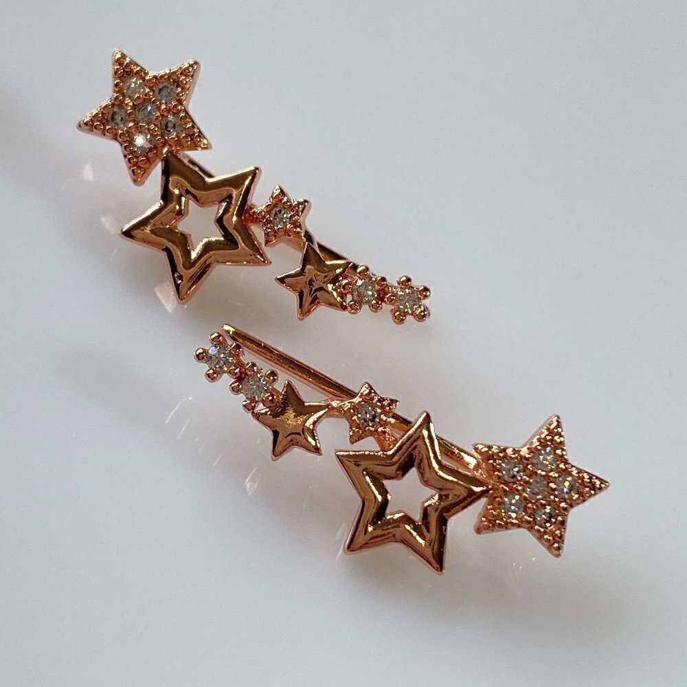 Rose Gold Shooting Stars Climber Earrings